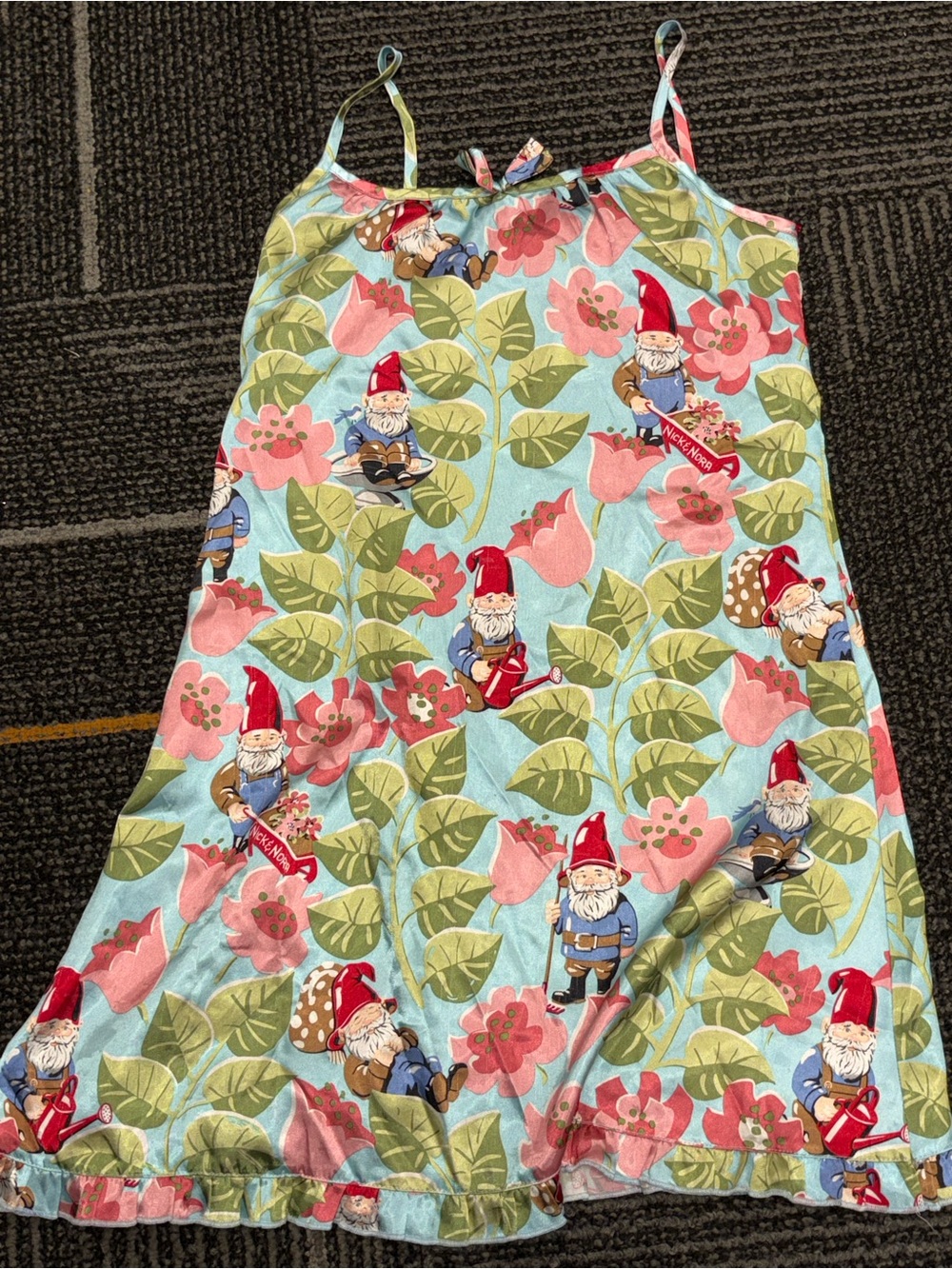 Nick & Nora Floral Sleep Nightgown Gnomes in Aqua, Pink and Green
